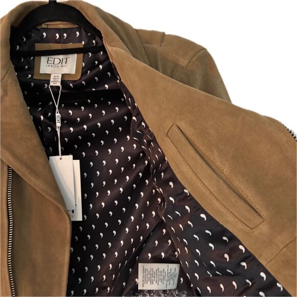 😊Jason Wu Suede Leather Moto Biker Jacket Desert Camel Womens Size M NWT $428 - Picture 5 of 9